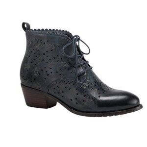 Spring Step Giana Bootie Womens Size 38 Blue Etched Leather Boho Coastal Grandma